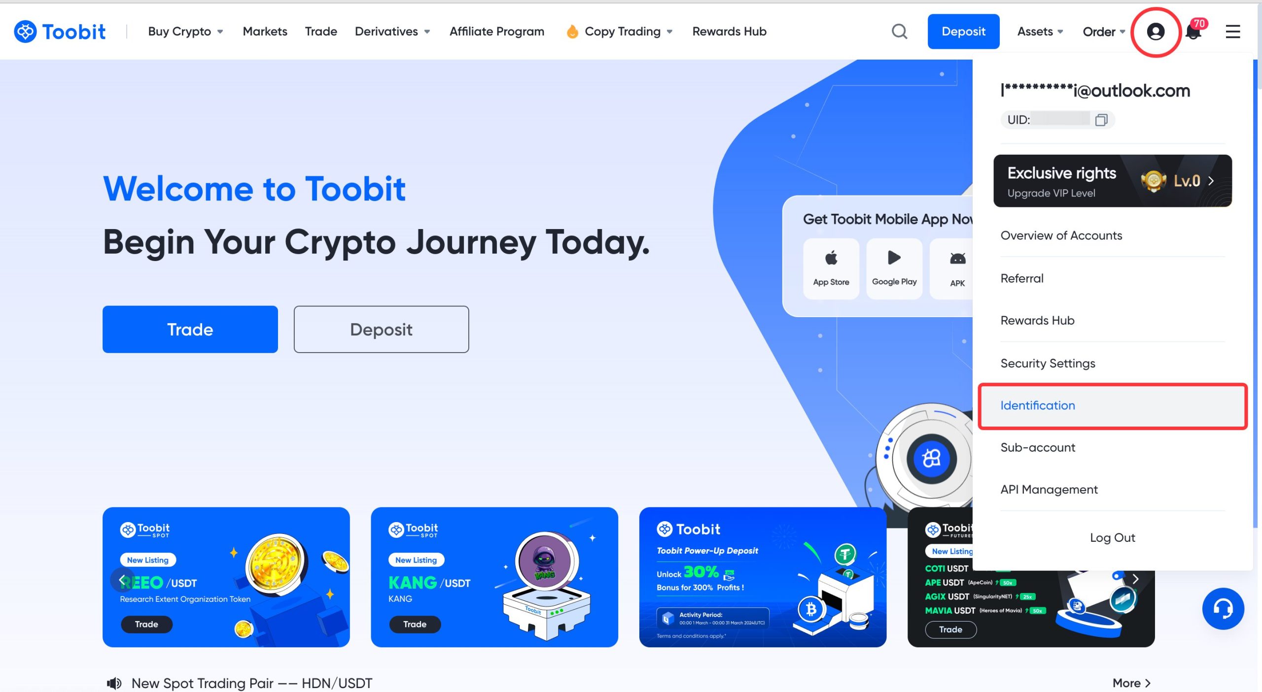 نحوه تکمیل احراز هویت در صرافی Toobit