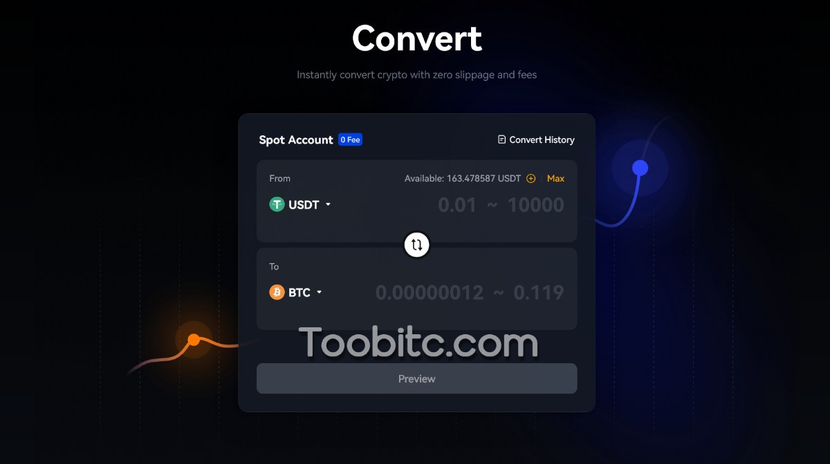 Convert در صرافی Toobit